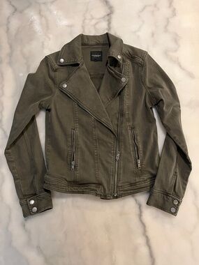 Liverpool Olive Moto Jacket with Silver Hardware